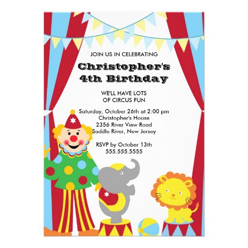 CUTE Circus Kids Birthday Party Invitation