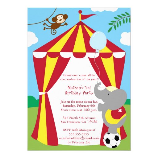 Cute circus theme boy / girl birthday party invite