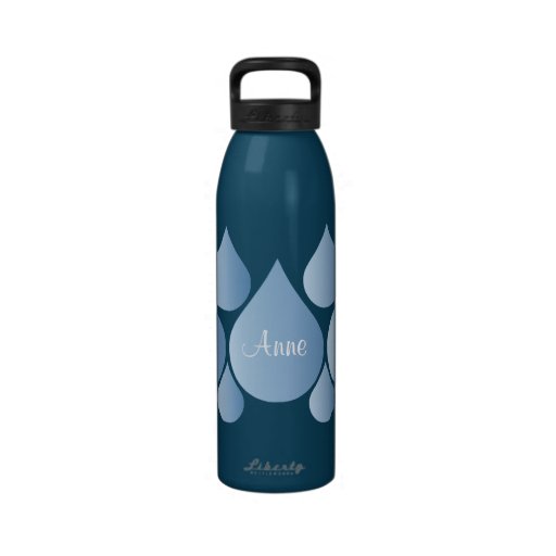 Cute Clear Blue Raindrops Monogram Water Bottle