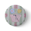 Cute Clock Style Kids Button - Growing Flowers