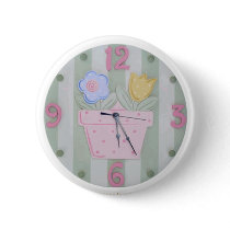 Cute Clock Style Kids Button - Growing Flowers by dizzypixels Cute Clock Style Kids Button - Growing Flowers