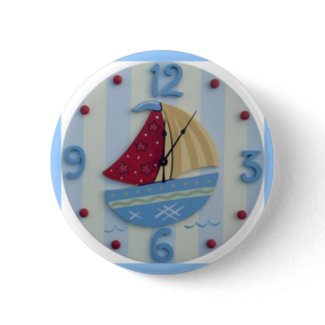 Cute Clock Style Kids Button 'Sailboat' button