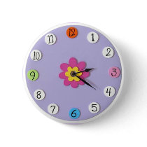 Cute Clock Style Kids Buttons - "Daisy" by dizzypixels Cute Clock Style Kids Buttons - "Daisy"