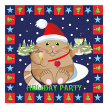Cute Cocktail cat Holiday Party invitation card