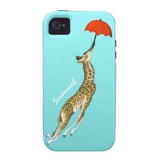 Cute Colourful Aqua Flying Giraffe Red Umbrella Iphone 4 Cases