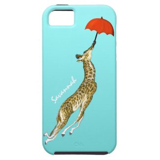 Cute Colorful Aqua Flying Giraffe Red Umbrella iPhone 5 Cases