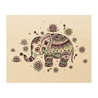 Cute Colorful Baby Elephant Illustration Wood Wall Art