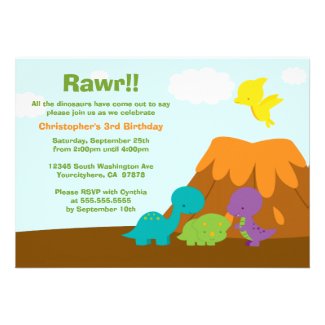 Cute colorful dinosaurs birthday party invitation