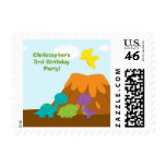 Cute colorful dinosaurs birthday party stamps