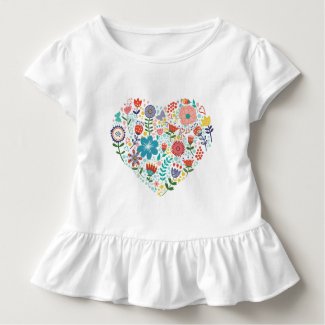 Cute Colorful Floral Heart Illustration Tshirts