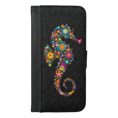Cute Colorful Floral Sea Horse Illustration iPhone 6/6S Plus Wallet Case