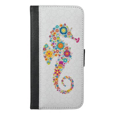 Cute Colorful Floral Sea Horse Illustration iPhone 6/6S Plus Wallet Case