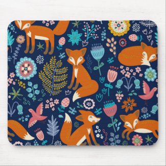 Cute Colorful Flowers & Foxes Pattern Mouse Pad