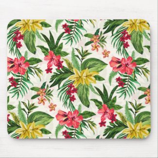 Cute Colorful Flowers Green Leaves Mouse Pad