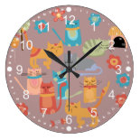 Cute Colorful Kitty Cats Gifts for Cat Lovers Pink Wallclocks