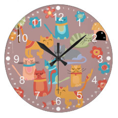 Cute Colorful Kitty Cats Gifts for Cat Lovers Pink Wallclocks