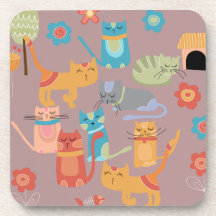 Cute Colorful Kitty Cats Gifts for Cat Lovers Pink Coasters