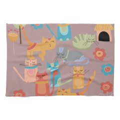 Cute Colorful Kitty Cats Gifts for Cat Lovers Pink Hand Towel