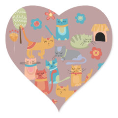 Cute Colorful Kitty Cats Gifts for Cat Lovers Pink Heart Sticker