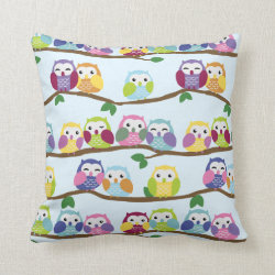 Cute Colorful Owl Branch Pattern Throw Pillows