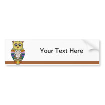 Cute Colorful Owl on star lit night Bumper Stickers
