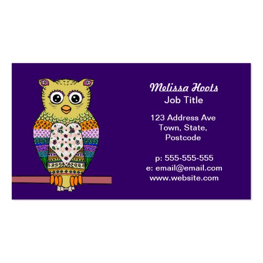 Cute Colorful Owl on star lit night Business Card