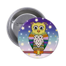 Cute Colorful Owl on star lit night Pins