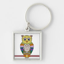 Cute Colorful Owl - white Key Chains