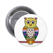 Cute Colorful Owl - white Pinback Buttons