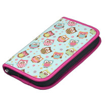 Cute Colorful Owls Folio Teal Organizer