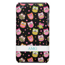 Cute Colorful Owls on Black iPod Touch Case