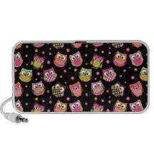 Cute Colorful Owls on Black Notebook Speakers