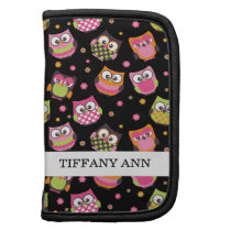 Cute Colorful Owls on Black Organizers