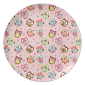 Cute Colorful Owls Pale Pink plate