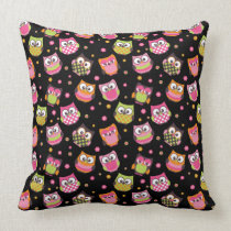 Cute Colorful Owls Pillow (Black)