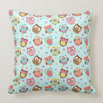 Cute Colorful Owls Pillow (Teal)