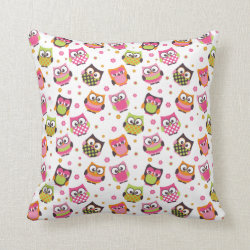 Cute Colorful Owls Pillow (White)