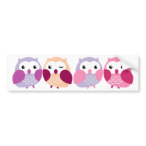 Cute Colorful Owls - Pink and Purple Pastels Bumper Stickers