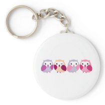Cute Colorful Owls - Pink and Purple Pastels Keychain