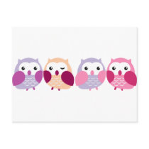 Cute Colorful Owls - Pink and Purple Pastels Post Card