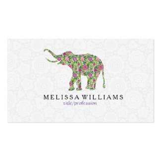 Cute Colorful Retro Floral Elephant Illustration Standard Business Card