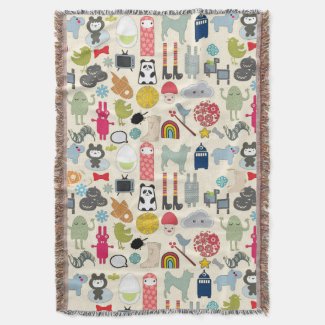 Cute Colorful Retro Symbols Pattern Throw Blanket