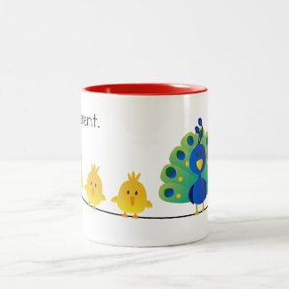 Cute & colorful toon of birds and a peacock mugs