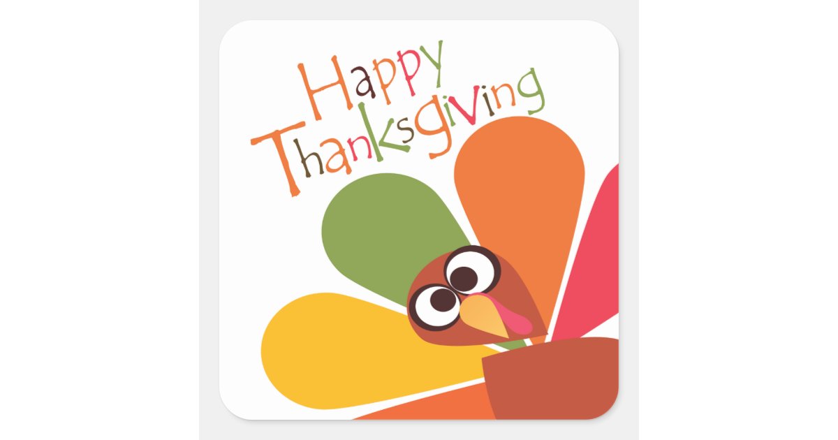 Cute Colorful Turkey Happy Thanksgiving Sticker | Zazzle