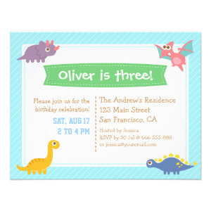 Cute Colourful Dinosaur Birthday Party Personalized Invitation
