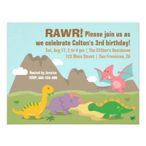 Cute Colourful Dinosaur Birthday Party Invites
