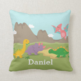 Cute Colourful Dinosaurs For Boys Room Pillow