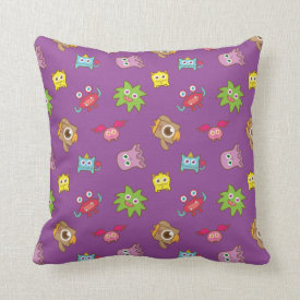 Cute Colourful Little Monsters Pattern Kids Room Throw Pillow
