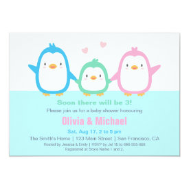 Cute Colourful Penguin Baby Shower Invitations