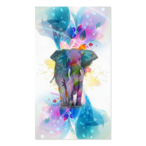 cute colourful watercolours splatters elephant business card template (front side)
